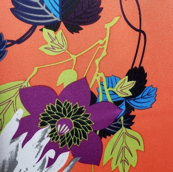 Polynesian Floral Shift Soft Suroundings Asain Vibe Satiny Bold Dress - Picture 9 of 12